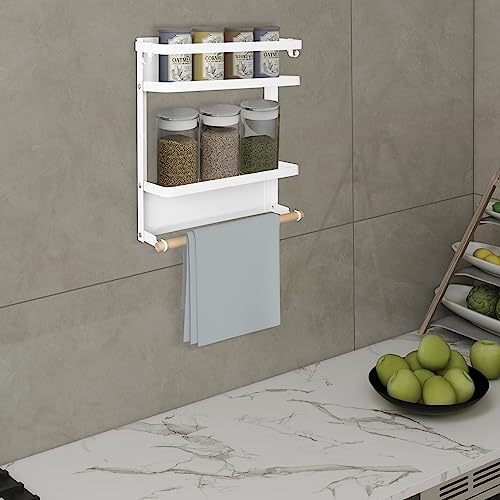 Image of Plantex GI Steel Multi-Purpose Magnetic Shelf for Home /Fridge Organizer Spice Rack with Paper-Towel Holder /Kitchen Rack for Refrigerator (Small-White)