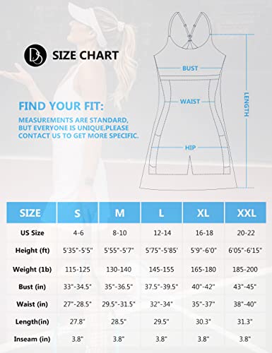 Desol Womens Tennis Dress, 2-In-1 Golf Workout Dress With Built-In Bra & Shorts Pockets, Athletic Dresses With Adjustable Strap A-Black thumb #5