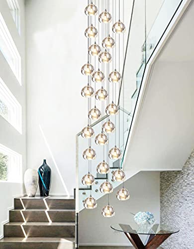177"H 26 Lights Crystal Chandeliers Modern Pendant Light Fixtures Raindrop Chandeliers Crystal Chandeliers Fixtures Staircase Living Room Hallway Foyer Chandeliers, Warm Light Bulbs Included