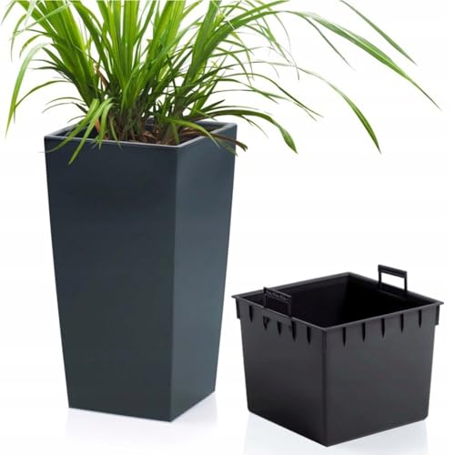 B2C Tall Planter Plant Pot Flower with Insert Indoor Outdoor Garden Patio Home Large Plastic With insert (Anthracite H32.5cm W17cm)