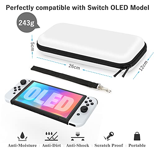 Heystop Nintendo Switch Oled Carrying Case, 9 In 1 Accessories Kit For 2021 Nintendo Switch Oled With Dockable Protective Case Cover, Hd Switch Screen Protector And Thumb Grip Caps (White) #TOP1