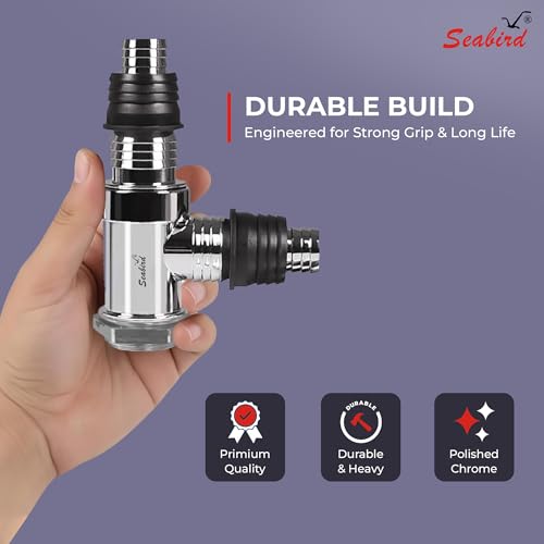 Image of SEABIRD ABS T-Shape Connector with Round Shape SS Grating for Bathroom Drainage, Wash Basin Outlet & Kitchen Waste Pipe | Heavy Duty Rust Resistant Plumbing Fitting