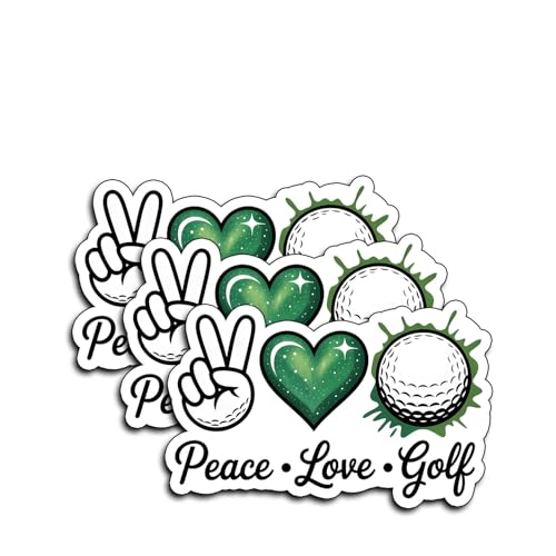 (3Pcs) Peace Love Golf Stickers Funny Golf Ball Decals For Golfers Sarcastic Quote Humor Motivational Inspirational Gifts Waterproof Vinyl Kindle Water Bottle Bumper Car Hard Hat Phone Laptop 3X1.9