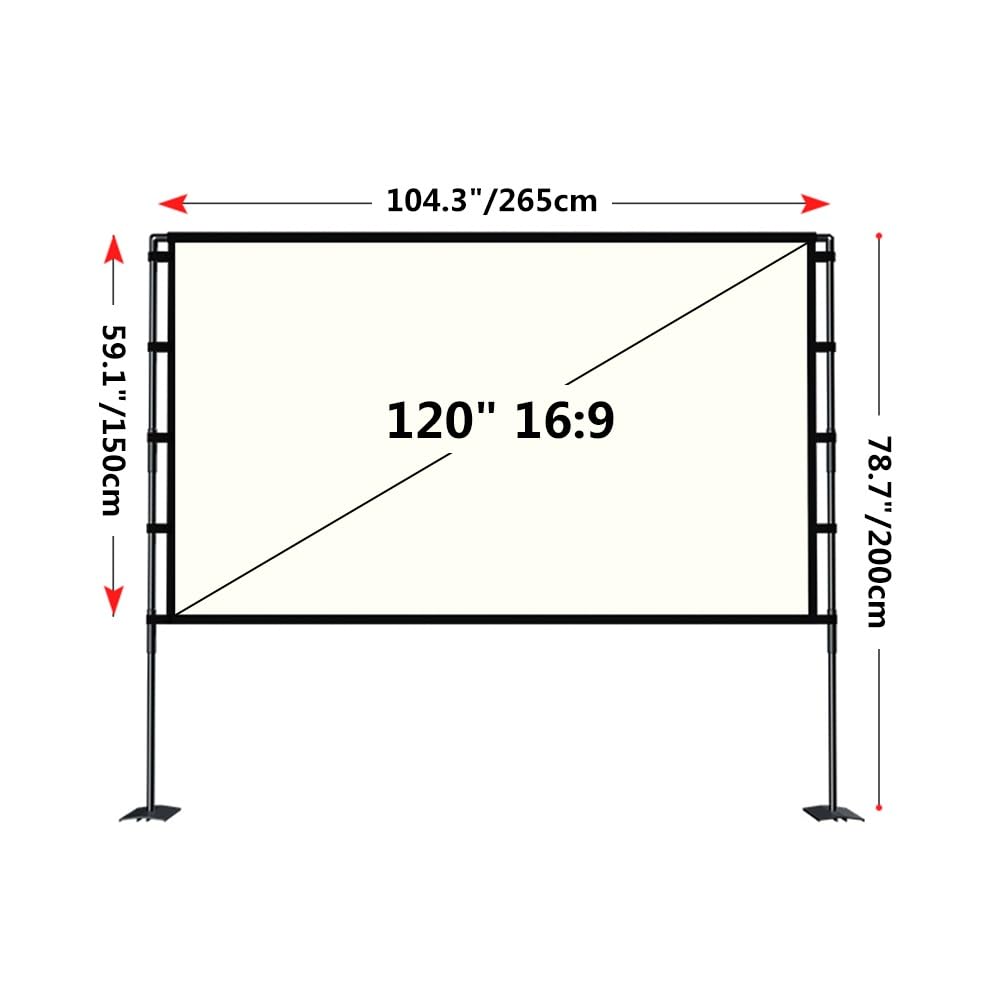 84" 100" 120" Schermo di Proiezione Portatile All'aperto con Supporto, Schermo Cinematografico 4K Ultra HD Pieghevole Senza Rughe per Home Theater(120" (16:9))