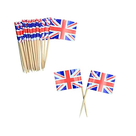 Top para tartas con bandera de Reino Unido, diseño de palillo de dientes, ideal para decoración de eventos reales (100 piezas)