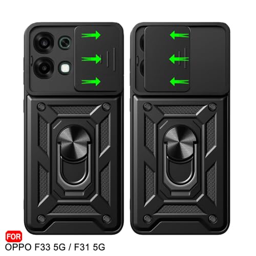 Image of TheGiftKart Tough Armor Bumper Back Cover Case for Oppo F33 5G / F31 5G | Kickstand & Ring Holder | 360 Degree Protection Back Cover Case for Oppo F33 / F31 5G (PC & TPU, Sliding Camera Cover, Black)