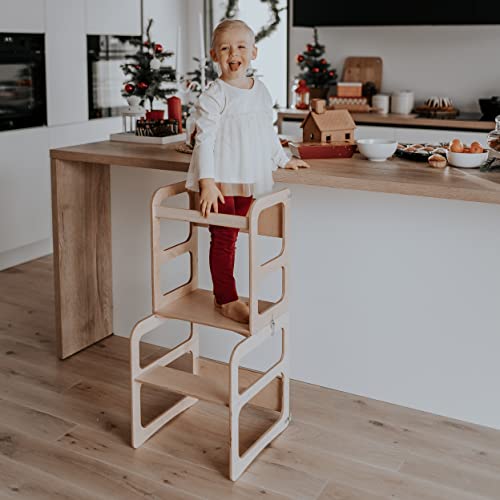 Torre de Aprendizaje Montessori - Torres Ajustables para Encimeras y Mesa - Plataforma de Madera para Trepar en la Cocina para Bebés y Niños, Kitchen Tower - Kitchen Helper (Lacado) Cover