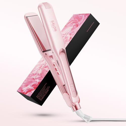 Dekuri planchas del pelo, plancha de pelo de 42 mm, plancha de cerámica sin fricción a base de agua para un cabello sedoso y suave, planchas de pelo profesional para mujeres, 120°C-230°C-Rosa pastel