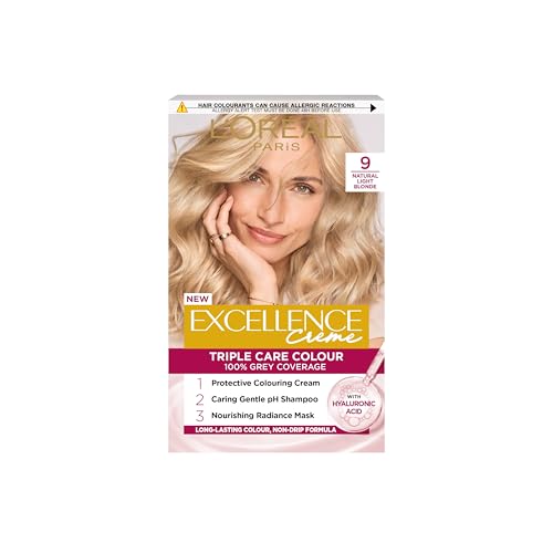 LOréal Paris Excellence Crème Permanent Hair Dye Radiant At-Home Hair Colour with up to 100% Grey Coverage Pro-Keratin Up to 8 Weeks of Colour Colour: 9 Natural Light Blonde