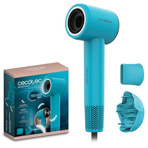 Cecotec Asciugacapelli Compatto e Leggero DryNova Blue Wave. 1600W, 110000RPM, Motore Brushless, Diffusore e Concentratore, Generatore di Ioni, Silenzioso e Durevole, 4 Impostazioni di Temperatura