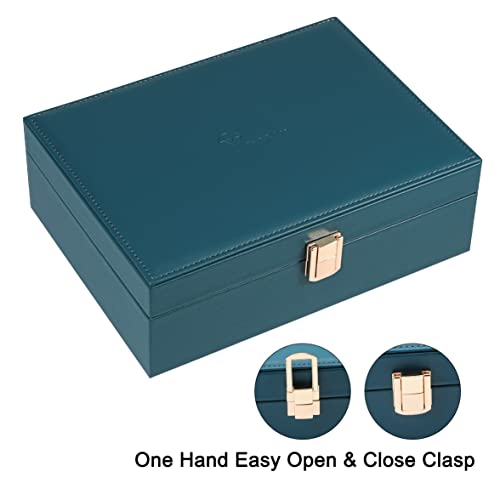 Voova Jewelry Box Organizer for Women Girls, 2 Layer Large Men Jewelry Storage Case, PU Leather Display Jewellery Holder with Removable Tray for Necklace Earrings Rings Bracelets, Indigo