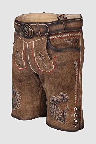 KRÜGER Heren klederdracht leren broek kort, model: MEI Hoamat met riem, knielang, art.nr. 094666-0-0007, bruin - Afbeelding 6