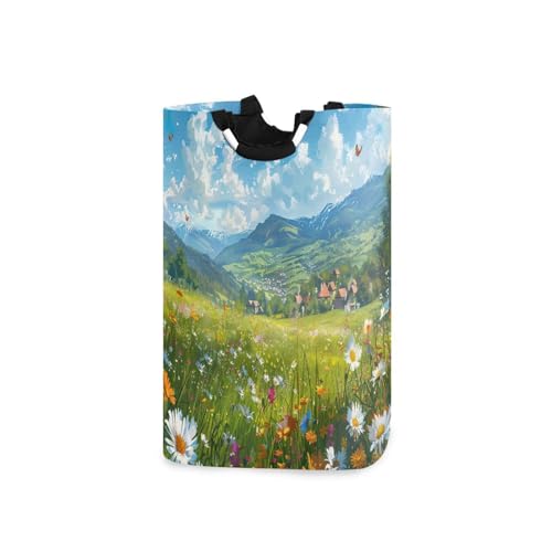 Jihqo Laundry Hamper Basket Beautiful Wildflowers Meadow Collapsible Nursery Storage Bin Waterproof Clothing Baskets for Home Bedroom Bathroom Washing Room