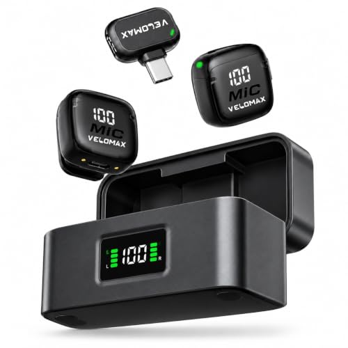 Image of VELOMAX Mic Wireless, 3-Level Noise Reduction, Magnetic Clip, Type-C 2 Mics with Charging Case, 164FT Range, Mic for YouTube Wireless, Wireless Mic for Creators, Wireless Mic for YouTube, Microphone