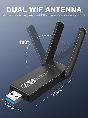 ElecMoga USB-wifi-adapter, 1200 Mbps, wifi-dongle, draadloze dual-band, 2.4G/5G, USB 3.0, wifi-stick, mini-netwerkkaart… - Image 7