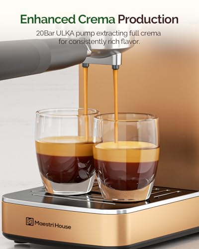 Image of Maestri House - ULKA 20 Bar Espresso Machines, Compact Coffee Machine with Built-in Flow Meter, Steam Milk Frother, 46oz Removable Water Tank, Coffee Machine