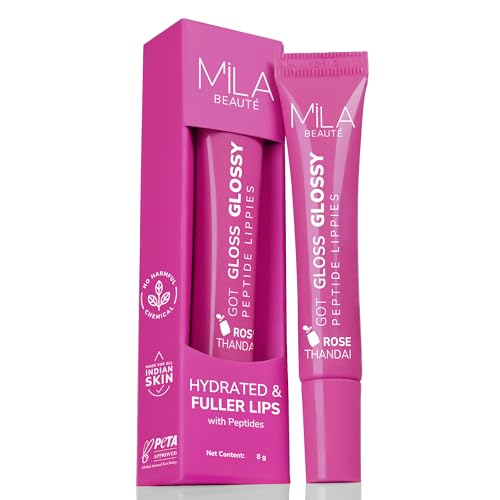 Image of Mila Beaute Peptide Lip Gloss Balm I With SPF & Hyaluronic Acid I Plump & Fuller Lips I Hydrating & Shiny Lip Balm Non Sticky I Highly Pigmented I Soft & Nourished Lips - Rose Thandai