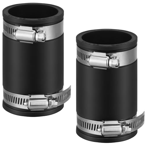 Pangda 2 Pcs Flexible TPE Coupling with Stainless Steel Clamps for Plastic and Copper Plumbing Connections, High Temperature Resistant Material, Black (Fit 2 Inches Pipe)