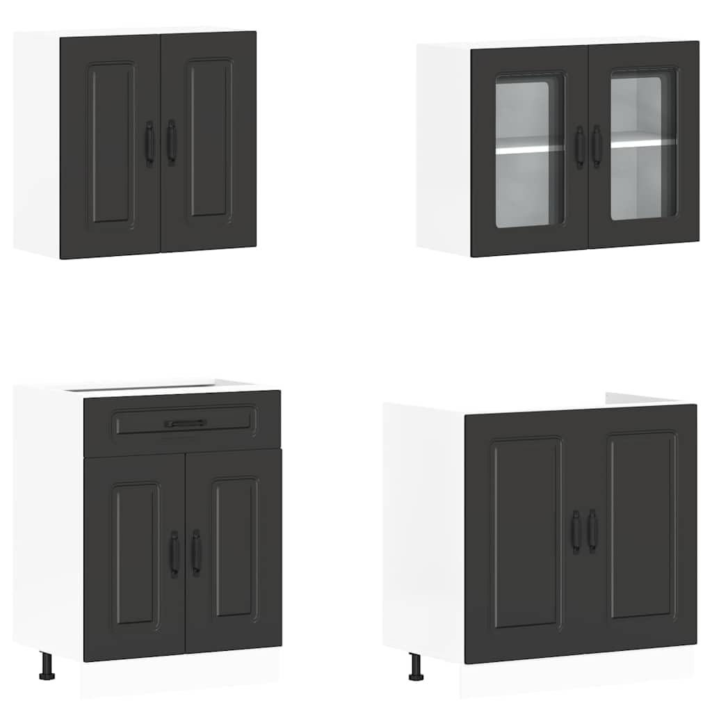 Gecheer Set Mobili da 4 pz Kalmar Neri Legno Multistrato