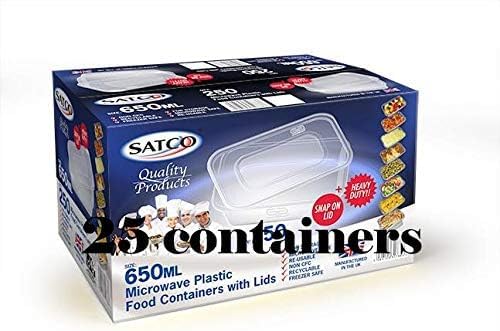 Saras Flavours Of Asia Transparent 25 X Satco Plastic Containers With Lids 650Ml | Durable Microwavable | Heavy Duty | Takeaway | Reusable & Disposable