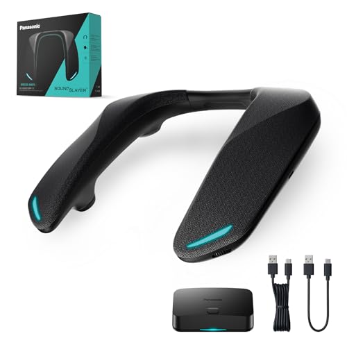 Panasonic SC-GNW10 SoundSlayer Tragbarer kabelloser Gaming-Lautsprecher mit KI-Mikrofon mit Geräuschunterdrückung, 2,4 GHz, 4-Lautsprechersystem, LED, USB-C, PC/PS4/5/Switch, Schwarz
