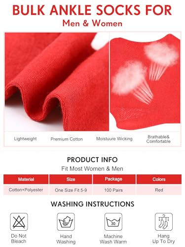 Image of Tarpop 100 Pairs Bulk Mens Socks Moisture Wicking Casual Sports Ankle Socks for Homeless Unisex Adult Men Women