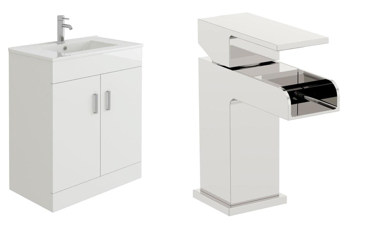 B&Q -  Sphinx 700mm Vanity Sink Unit & Waterfall Basin Mixer Tap