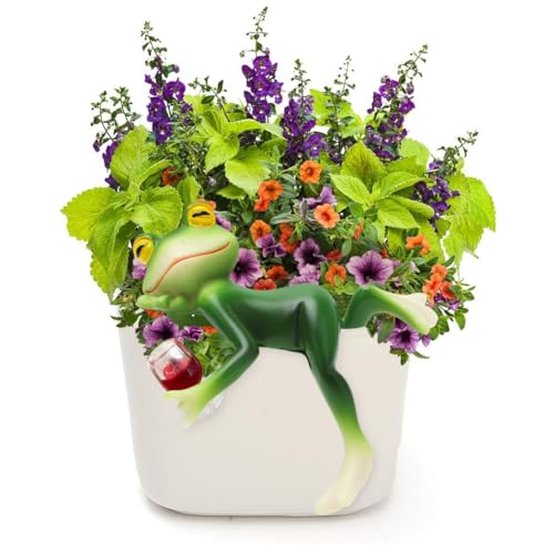 Wapasezyar Frosch Deko, Teichdeko, Teich Deko Garten, Frösche Blumentopf Hänger, Miniteich Frosch Deko, Außen Garten Kantenhocker Dekoration Tiere Harz Statue für Terrassenteich Pflanzschale
