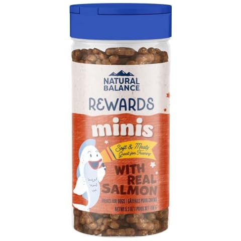 Natural Balance Limited Ingredient Mini-Rewards Salmon Grain-Free Dog Training Treats for Dogs | 5.3 Ounce (Pack of 1), Canister, Brown Cover