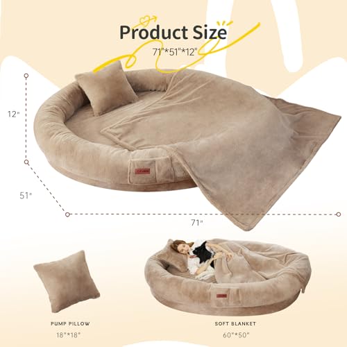 Image of Fvkind Human Sized Dog Bed, Dog Bed for Humans, 71 inchx51 inchx12 inch, Khaki