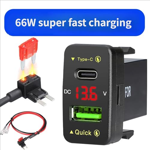 Adaptador de carga con voltímetro para 2009-2019 cargador de coche USB tipo C 4