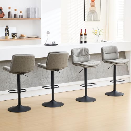 Image of FIRAVOE Swivel Bar Stools Set of 4, Adjustable Faux Leather Bar Chairs