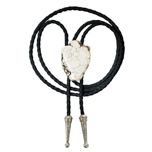 Image of Daisy Del Sol Bolo Tie Turquoise Stone Braided Vegan Faux Leather Silver Tips Handmade Necklace Adjustable Boho Western Jewelry