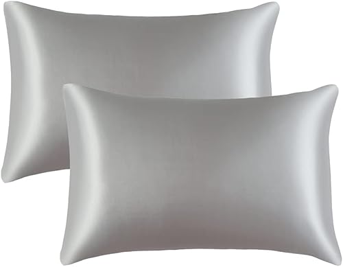 Miniatura 6 de Nayoroom Juego de funda de edredón de seda satinada, tamaño Queen, color gris claro, color liso, de lujo, 3 piezas, refrescante, suave, sedosa, con