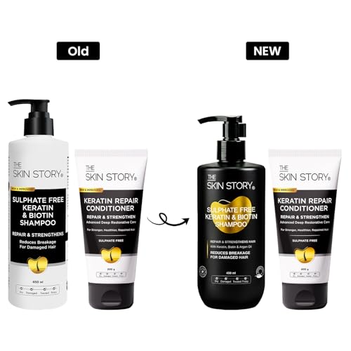 Image of The Skin Story Sulphate Free Shampoo Conditioner Combo Treated Hair, Keratin enriched Shampoo (450ml) and Keratin Conditioner (200g) | Repairs & Nourishes Damaged Hair | No Sulfate | Combo Pack