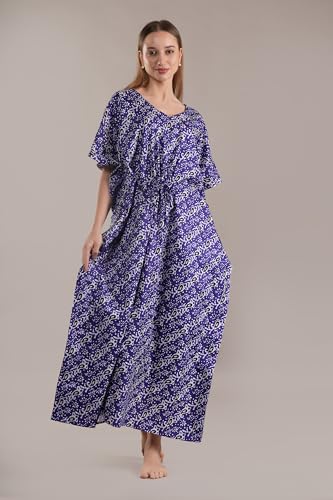 Image of Onekbhalo Women's Cotton Floral Kaftan Nighty Maxi Gown (OK Free Size)