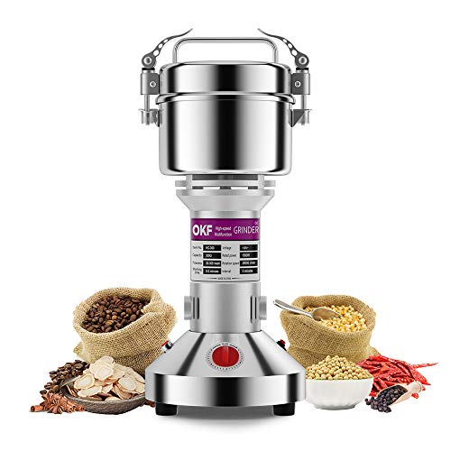 OKF Grain Mills 300g Electric Stainless Steel Grain Grinder Mill 110V Cereals Corn Herb Spice Flour Mill Commercial Grade Machine Dry Grain Grinder