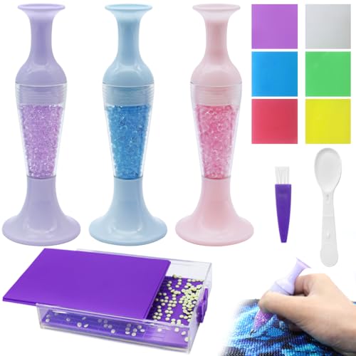 FineGood Kit d'accessoires pour art diamant avec 3 stylos de peinture diamant, 1 plateau d'art diamant et 6 outils de colle à l'argile