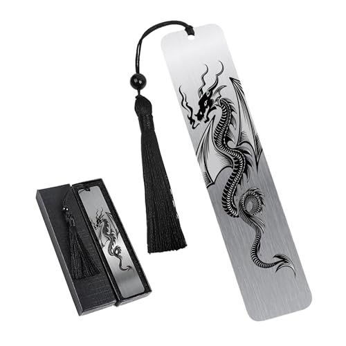 Image of Metal Dragon Art Bookmark Gift - 1 Pcs Fantasy Metal Bookmarks with Black Tassel Inspirational Page Markers Supplies Graduation Gifts for School Home Office Student Teacher Adult Teen Girls