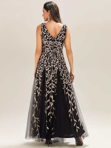 Ever-Pretty Women's Prom Dresses V Neck Sleeveless Tulle Hem A-Line Sequins Maxi Ball Gowns 021302