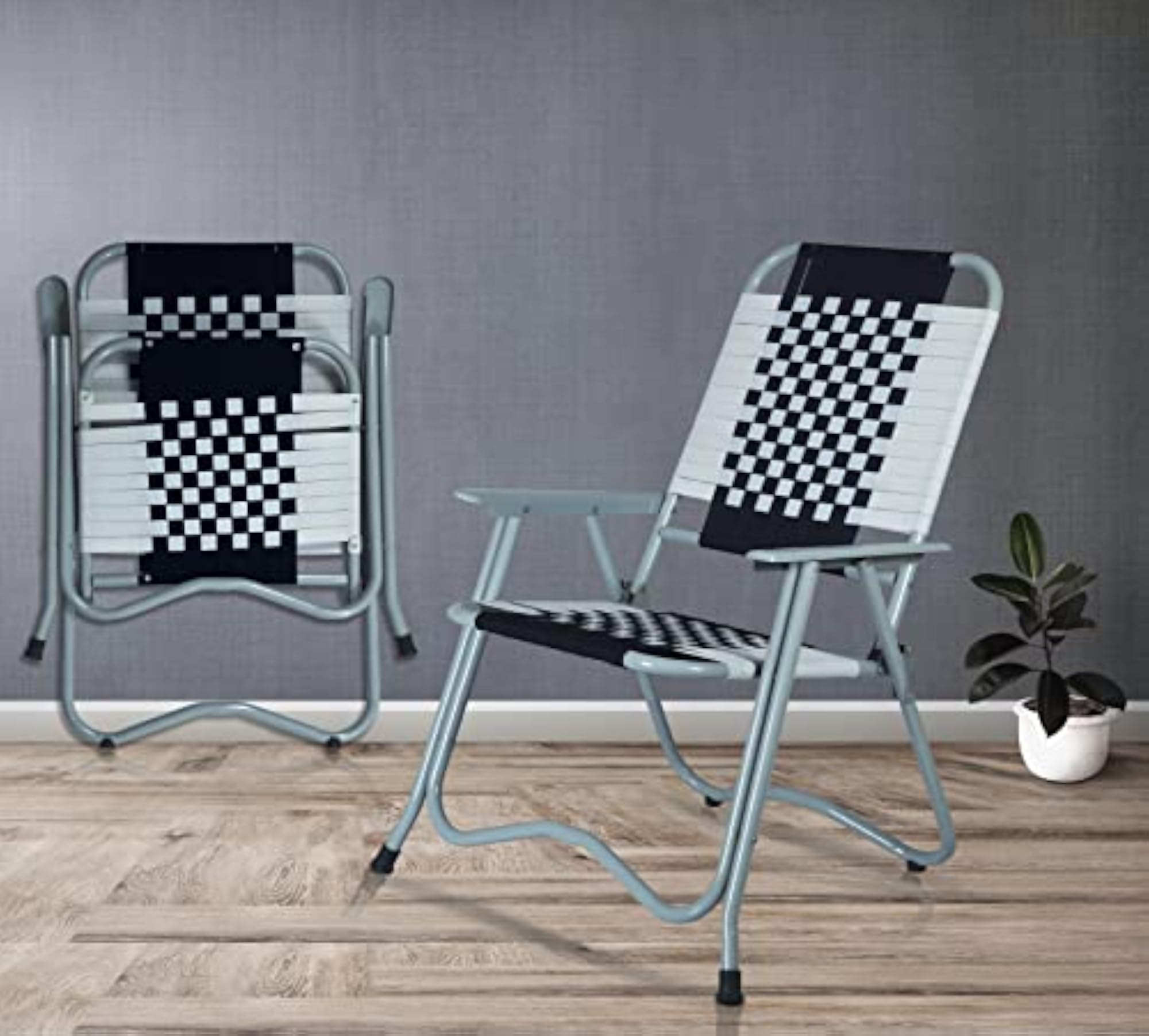 Foldable Stripe Chair with Arm Rest, Portable Chair for Garden