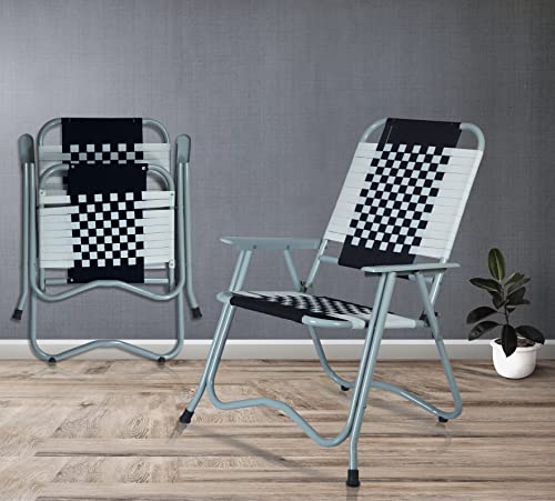 Image of ARTEMIST Foldable Stripe Chair with Arm Rest Portable Chair with Durable Folding Frame, Ideal for Garden, Patio, Lawn, Balcony (Black,Chromium Steel)