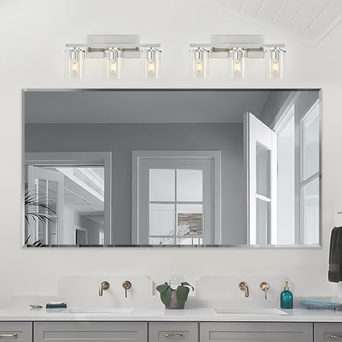 LAMCHMOR 60x36 Inch Bathroom Mirror Frameless Beveled Edge Rectangle Wall Mirror Explosion Proof and Shatterproof Bathroom Vanity Mirror Wall Mounted Hang Firmly (Horizontal or Vertical)