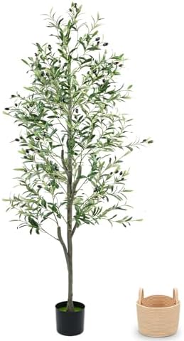 Olive Trees Artificial Indoor 6FT, Faux Olive Tree with Woven Bas...