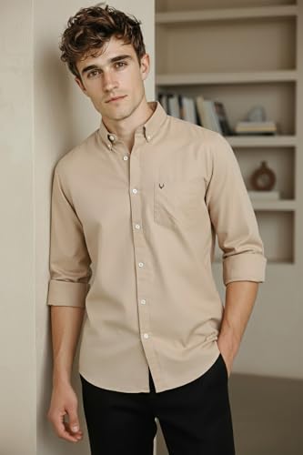 Image of Allen Solly Men's Cotton Buttoned Down Shirt | Classic Fit, Soft Breathable Fabric, Smart Casual & Office Wear