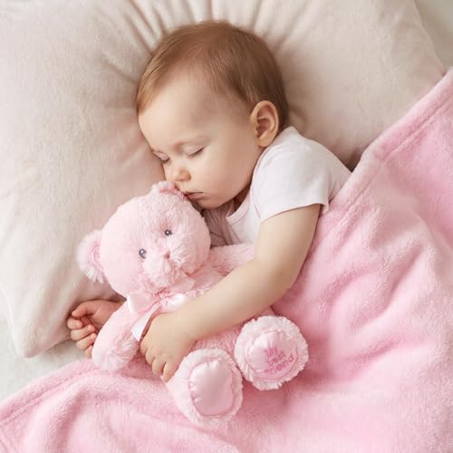 Image of iAOVUEBY Baby Shower Gifts Basket, Baby Girl Gifts & Newborn Essentials Infant First Mileston Keepsakes Blanket Cloths Toy, All-in-One New Baby Girl Gift Set Basket