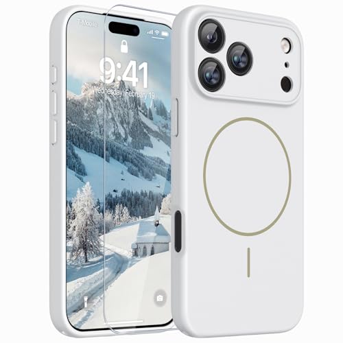 Image of Magnetic for iPhone 17 Pro Max Case,Shockproof Matte Cover,White | with Screen Protector,Compatible with MagSafe,Military Grade Drop Protection,Full Camera Protection,Non-Slip Design Case