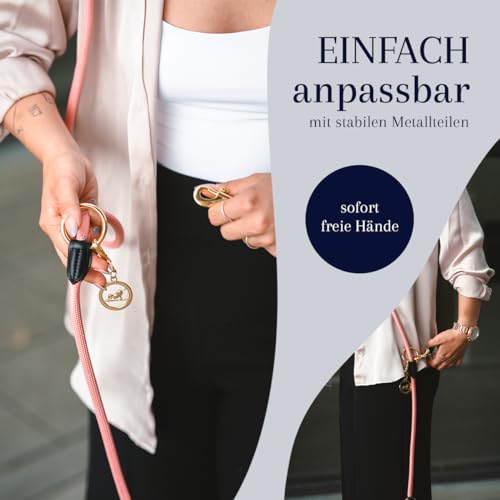 Hundeleine 2m VELVETIER® verstellbar für große, kleine & mittelgroße Hunde | Paracord Führleine | Leicht, elegant und robust mit 2 Karabiner (Rose (Rosa), 2.2 m x 1.1 cm)