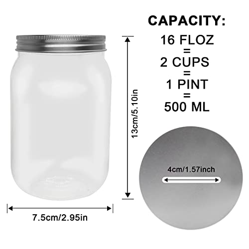 Mczcent Small Clear Plastic Coin Banks 4-Pack, 16oz with Silver Slotted Lids, Tip Coin Jars for Adults Teens Kids