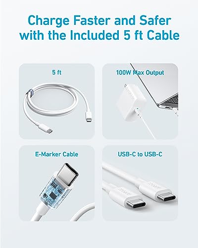 Image of Anker Laptop Charger, Compact and Foldable 100W USB C Charger for MacBook Air, Samsung Galaxy, iPhone 17 /16 Series, iPad Pro, and More(5FT USB C Cable Included)